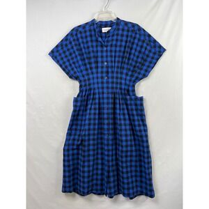 Sideline Button Down Dress Women S Blue Black Gingham Cotton Pleated Midi Pocket